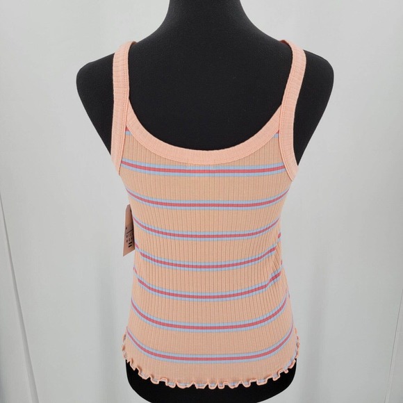 Billabong The Baby Tank Size Large Ribbed Fitted Striped Peach Pink Blue NEW - Picture 2 of 13